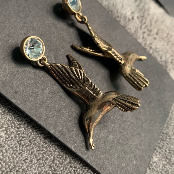 Golden Hummingbird Drop Earrings new - Picture 6 of 10